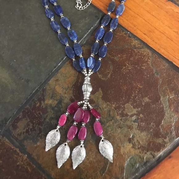 Lapis Lazuli and Ruby Red Quartz 925 Necklace - Picture 1 of 6